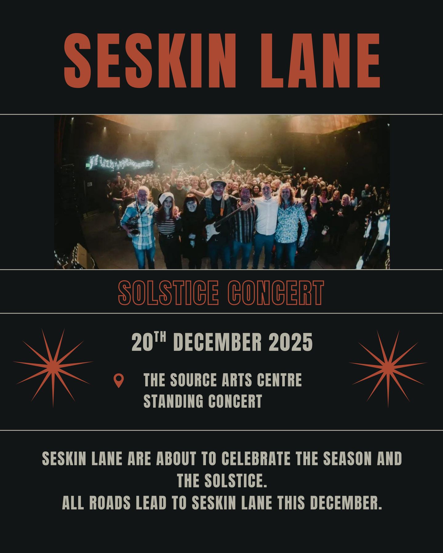 Seskin Lane return to The Source Arts Centre for a Solstice Concert to set the perfect pre-Christmas mood ✨

Expect their own beautiful belters, tender ballads, and a few choice covers to round out the night.
📍 The Source Arts Centre, Thurles
📅 Sat 20 Dec 2025
⏰ Doors 8 p.m.

What better way to spend a pre-Christmas evening? 🌙🎶

#thurles #tipperary #whatsontipperary #visittipperary #dwellawhile #lovethurles #munster #ireland #tipperaryevents