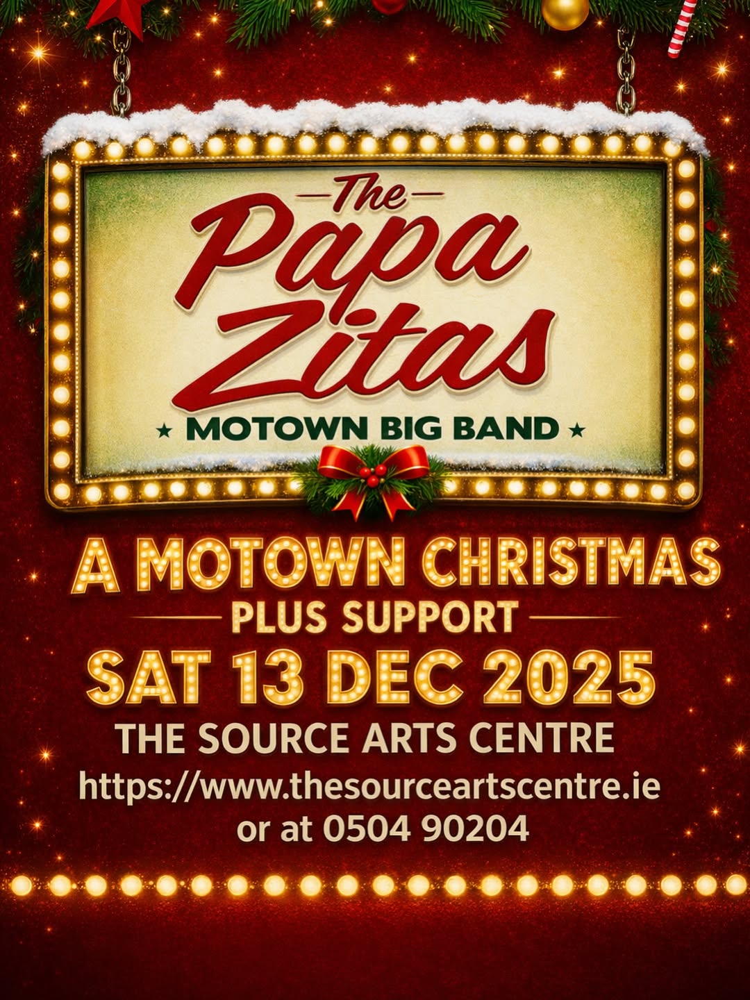 🎄✨ Get ready to groove into Christmas! ✨🎄

The Papa Zitas: A Motown Christmas brings all the 1960s Motown classics you love, plus those iconic Motown Christmas tracks!

Headed by three powerhouse vocalists and backed by an exuberant brass section, this is one festive night you don’t want to miss.
📍 The Source Arts Centre, Thurles
📅 Sat 13 Dec 2025
⏰ Doors 7.30 p.m.
🎟️ Tickets €18

Let Motown light up your Christmas! 🎶💫

#thurles #tipperary #whatsontipperary #visittipperary #dwellawhile #lovethurles #munster #ireland #tipperaryevents