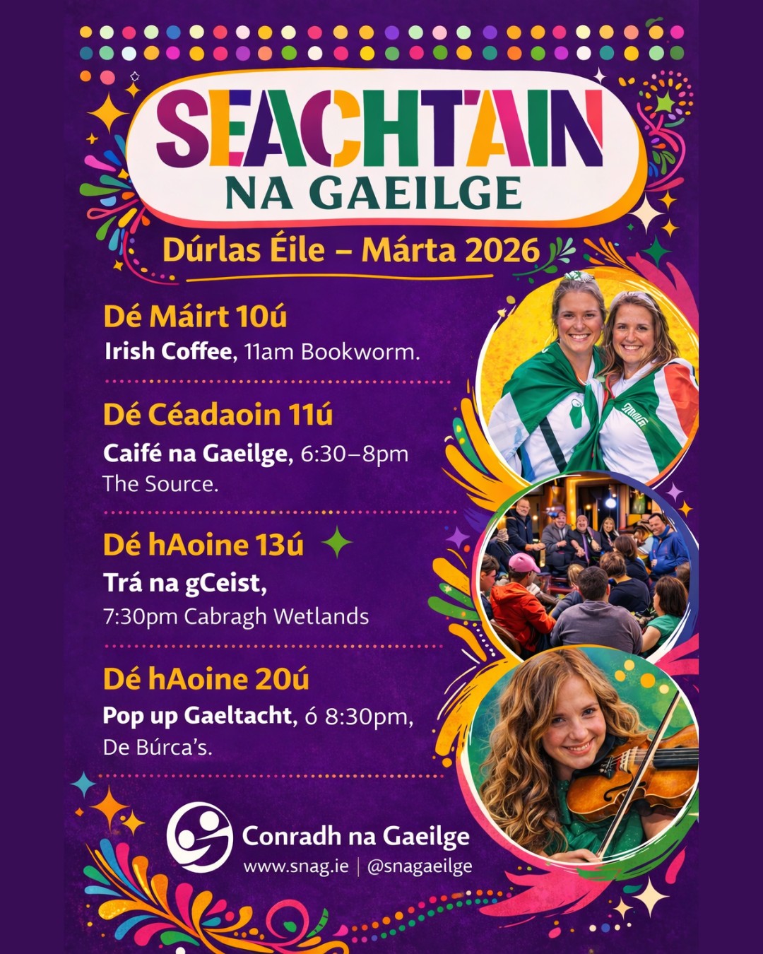 Imeachtaí Seachtain na Gaeilge 2026 i nDúrlas Éile.