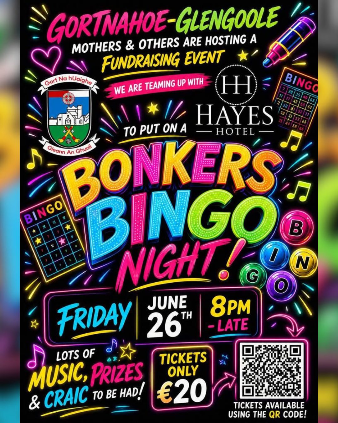 A fun night out for a great cause! 🪩

Glengoole Gortnahoe Mothers & Others are hosting a Bonker Bingo Fundraiser Night in Hayes Hotel, Thurles this June, promising plenty of laughs, music, prizes, and entertainment 🎶✨

📅 26th June
🕗 From 8pm until late
📍 Hayes Hotel Nightclub, Thurles
🎟️ €20 tickets available now on ticketsource.com

Round up your friends and support a brilliant local group for what’s sure to be a fantastic night ❤️🏐