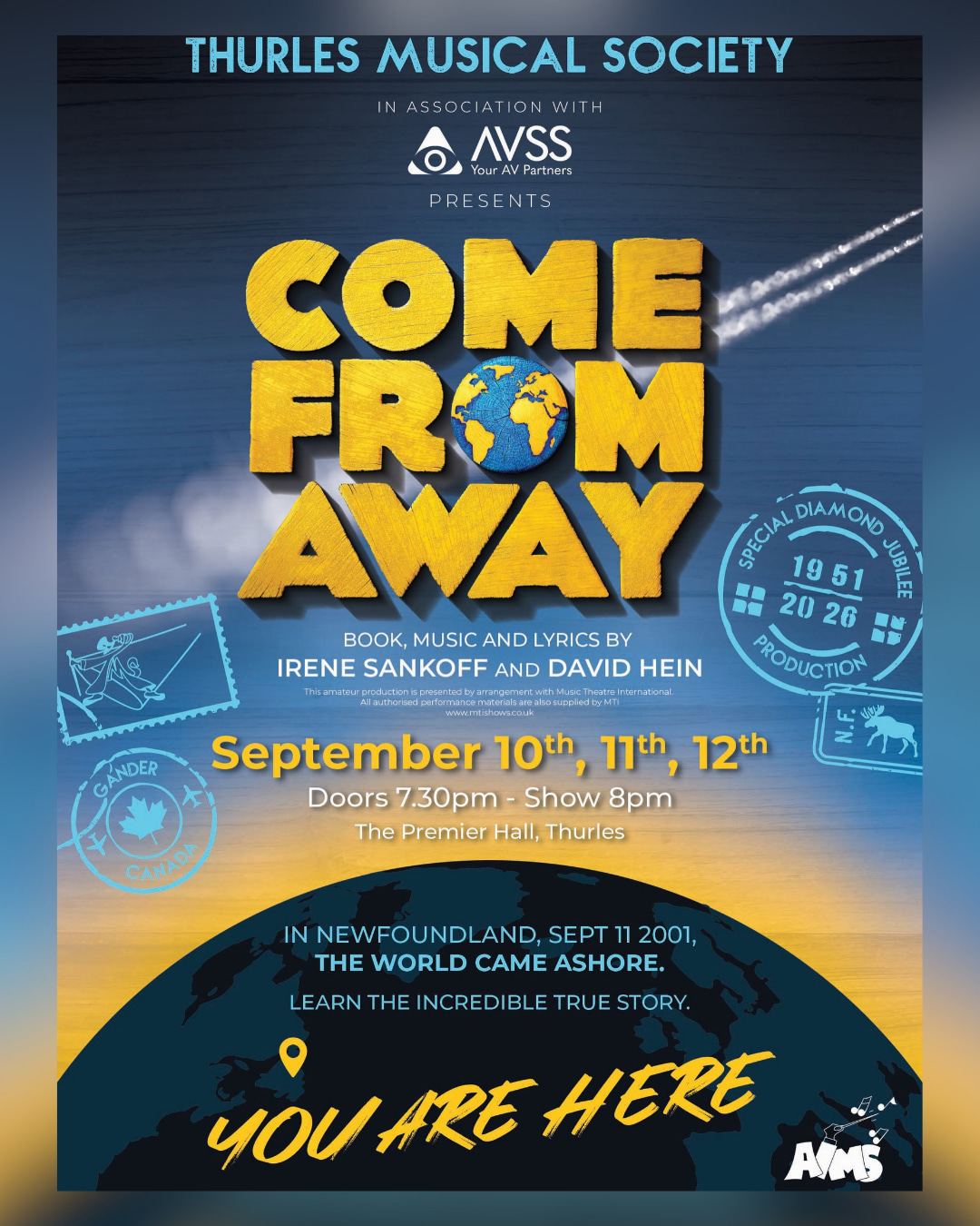 Thurles Musical Society brings this powerful, true story to the Premier Hall stage as part of their 75th anniversary celebrations. 🎉
Come From Away tells the incredible real-life story of Gander, Newfoundland, where 38 international flights were diverted on the morning of 9/11, and the town's population doubled overnight for five extraordinary days.
This multi Tony Award-winning musical has moved audiences across the world, and now it's landing right here in Thurles.
Their Friday night show marks an especially poignant moment, as the story is told on its 25th anniversary. Not to be missed.
🗓️ 10th, 11th & 12th September
⏰ 8pm (Doors open 7:30pm)
📍 Premier Hall, Thurles
🎟️ Tickets available on gr8events.ie
This promises to be a very special production 👏