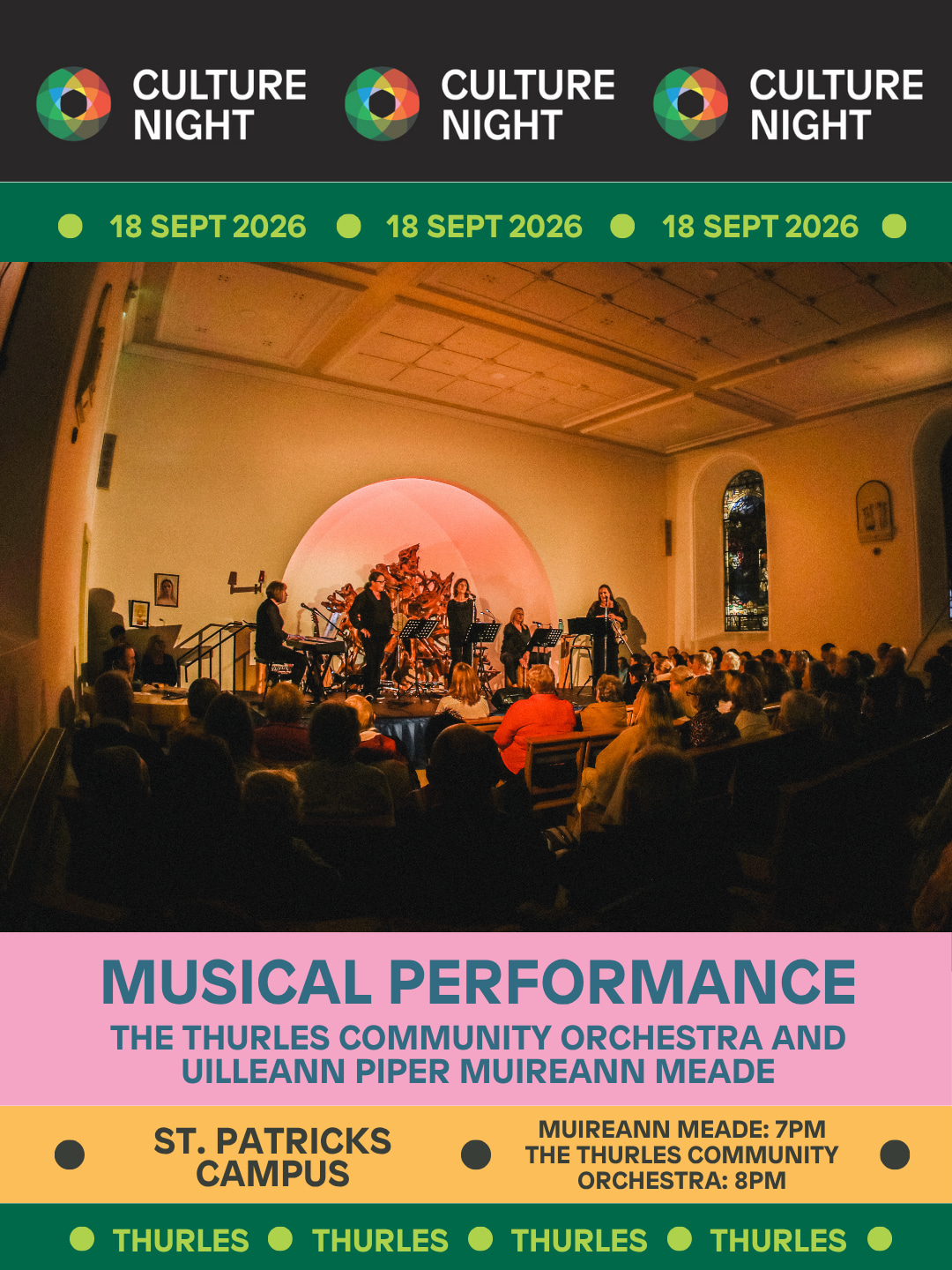 Culture Night is coming to Thurles!
Join us on Friday, 18th September 2026 for an evening celebrating culture, creativity, music, art and community 🎶🎭🎨
Check out the fantastic range of events taking place throughout the evening above.
Come along, bring your friends and family, and experience creativity and culture right here in Thurles! 💚
📅 Friday, 18 September 2026
Save the date and spread the word! 🙌
#CultureNight #CultureNight2026 #Thurles