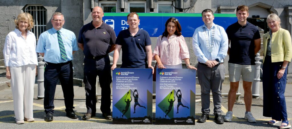 L- R : Triona Burke ( Thurles Tidy Towns) Ivan McAllister ( Irish Rail Station Manager Thurles) Tommy Loughnane ( Irish Rail) Tommy Barrett ( Thurles Tidy Towns) Caroline Nesbitt ( Designedly Thurles) Cllr Sean Ryan ( Cathaoirleach Thurles Municipal District Council) Conor Stakelum ( Tipperary Senior Hurler) and Jo O’ Gorman ( Thurles Tidy Towns)